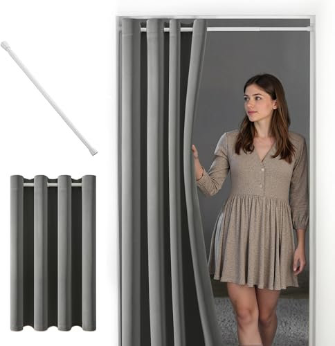 MIULEE Cortinas Salon Opacas Cortina para Puerta con Barra telescópica 1 Pieza 150x200 CM，Gris Dormitorio Modernas Cortinas Anti Luz，Separador de ambientes Cortina Blackout para Puerta con Ojales
