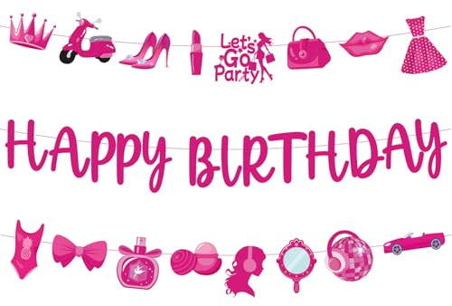 SAVITA Banderole Rose Vif Joyeux Anniversaire pour Fille, Décorations d'Anniversaire Princesse à Paillettes Décorations Fête Enterrement Vie de Jeune Enterrement de Vie Jeune Fille