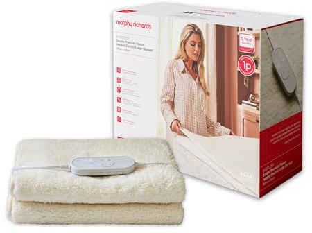 Morphy Richards EverCosy Premium Fleece Heated Electric Under Blanket, Teddy, Double, 150x122cm, 9 Settings, Adjustble Timer, 1p/hour Cost, Machine Washable, Auto Shut Off, 600021