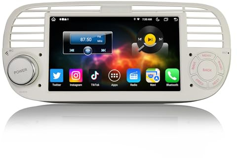 Erisin Qualcomm 8-Core Android 14 4GB+64GB GPS Navegación Estéreo de Automóvil para Fiat 500 Fiat 500C Fiat 500S 500E 7 Radio Coche IPS Pantalla CarPlay Android Auto Bluetooth 5.1 WiFi 4G DSP Canbus