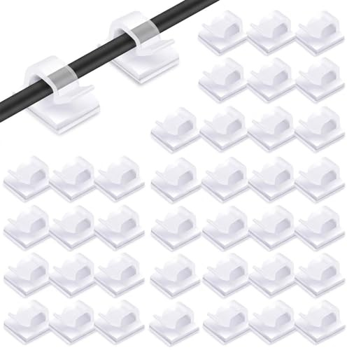 HTMM 60 Pcs Cable Clips,Adhesive Fairy Light Clips,Adhesive Cable Management Wall Holder,Indoor Light Clips for Hanging Christmas Lights,Decorations,String Lights,Wall Cable(Transparent)