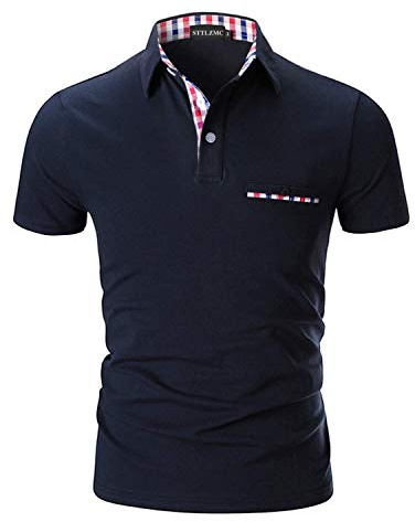 STTLZMC Casual Polo Hombre Mangas Corta Camisetas Deporte Algodón Clásico Plaid Cuello,Azul,XXL