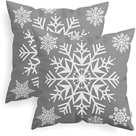 CaliTime Kissenbezüge Kissenhülle 2er Pack Kuschelige Fleece Dekokissen Bezüge für Couch Bett Sofa Weihnachten Schneeflocken 40cm X 40cm Mittelgrau