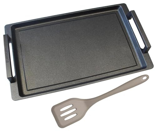 Eurolux Teppanyaki Grillplatte 41 x 24 cm beschichtet - mit Seitengriffe - alle Herdarten inkl. Induktion & Grill - glatte Antihaft Oberfläche - Made in Germany