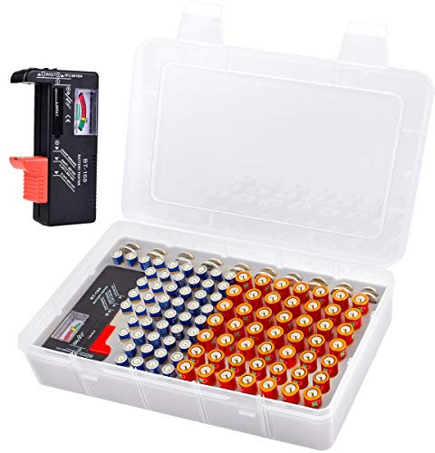 ALCYON Battery Organizer with Tester for 49 AA, 51 AAA and 20 Button Cells