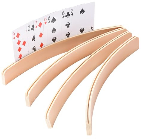 GSE Games & Sports Expert Set of 4 Playing Cards Holders, Wooden Playing Card Racks, Curved Playing Card Trays for Bridge, Hand & Foot, Rummy, UNO Card Games (12.5-Inch)