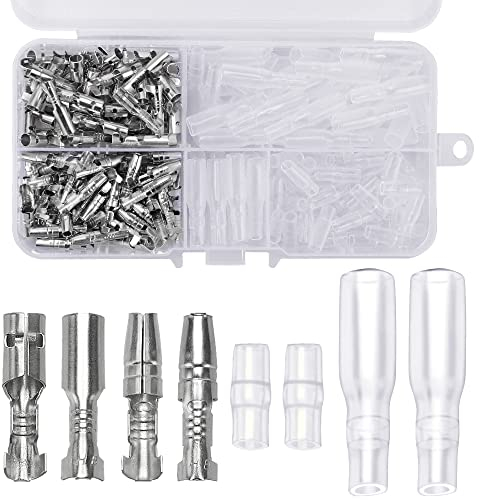 YIXISI 200 Piezas 3.9 mm Kit de Conectores de Bala de Bullet de Latón Terminales de Cable Macho y Hembra Conector con Cubierta de Aislamiento, para Automóviles, Barcos, Instrumentos Eléctricos, Plata