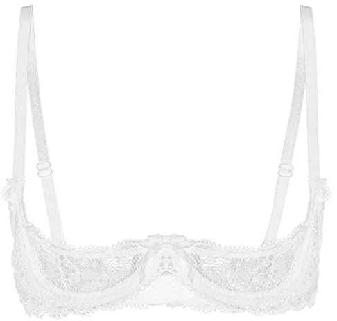 MSemis Reggiseno Donna con Ferretto Push up in Pelle Wetlook Bustier Reggiseno Aperto Davanti Sexy Hot per Sesso Bra Top con Cintura Rivetto Bralette Biancheria di Cuoio Bianco S