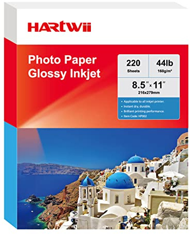 HARTWII 220 Sheets Photo Paper Glossy Inkjet 8.5x11 44lb 160Gsm A4 Letter Size Suitable for All Dye Ink Printers for Calendar Menu Brochure Paper Flyers Paper, Cards