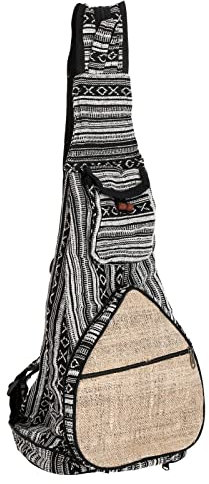 Kunst und Magie Bunter Hippie Rucksack Schultertasche Slingbag Crossbody-Bag Hanf, Farbe:Black/Schwarz