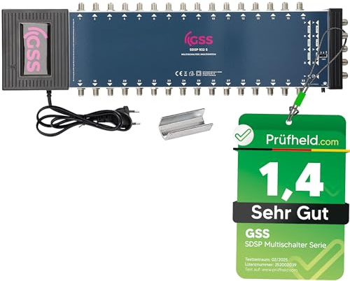 GSS Commutatore 9/32 per 2 satelliti e 32 partecipanti con ausilio di sollevamento, adatto per 2 Quad o 2 Quattro LNB – Terestrik regolabile – 22 Khz – alimentatore integrato – Multiswitch