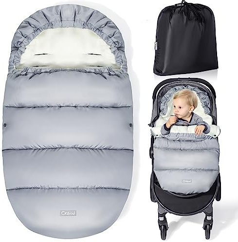 Orzbow Universelle Chancelière pour Poussette, Imperméable et Froide Sac de Couchage Bébé avec Sac de Rangement,Doublure Chaude en Polaire,Amovible Hiver Chaud Nids d'ange Couverture (Gris Clair)