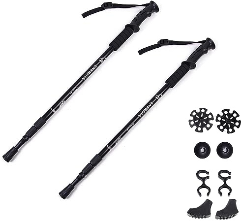 ThreeH Lot de 2 Bâtons de Marche Bâtons Randonnée Bâtons Trekking Anti-Chocs pour l'équipement Randonnée et Sac à Dos Bâtons d'escalade Légers avec Sac de Transport Noir