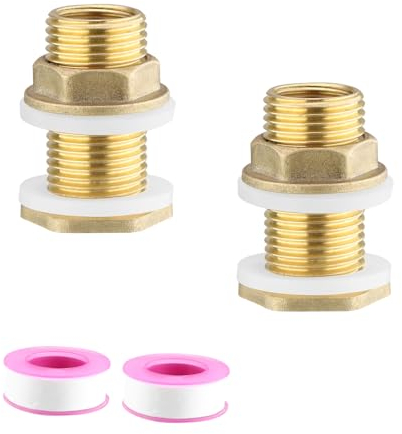 SPRHR 2 Stück Regentonnendurchführung, 1/2 Zoll Schottverschraubung, Faßverschraubung Messing, Geeignet für Aquarienabflüsse, Wasserein und Auslässe, DIY Eimer