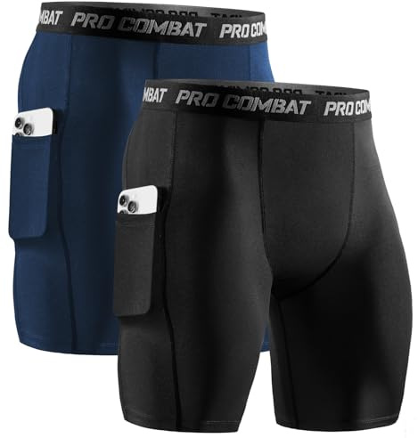 Niksa 2/4 Pack Compression Shorts Men with Pocket, Spandex Running Shorts Sport Athletic Workout Performance Underwear