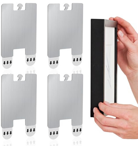 4pcs Metal Picture Frame Hangers, Picture Hanging Hooks Adhesive Picture Frame Wall Hangers Without Picture Hanging Strips Hardware No Nails for Bathroom Kitchen Home Door Closet