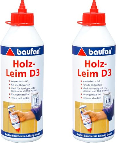 Baufan Colle à Bois D3-500g I Étanche, Sans Solvant I Pour Tous Types de Bois, OSB, Stratifiés I Sèche Transparent I Intérieur et Extérieur (Lot de 2)