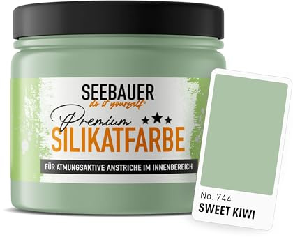 SEEBAUER diy Silikatfarbe Grün 300ml für Innen (No. 744 Sweet Kiwi) Atmungsaktive Mineralfarbe für Allergiker - Abwaschbare Wandfarbe - Grüntöne hohe Deckkraft