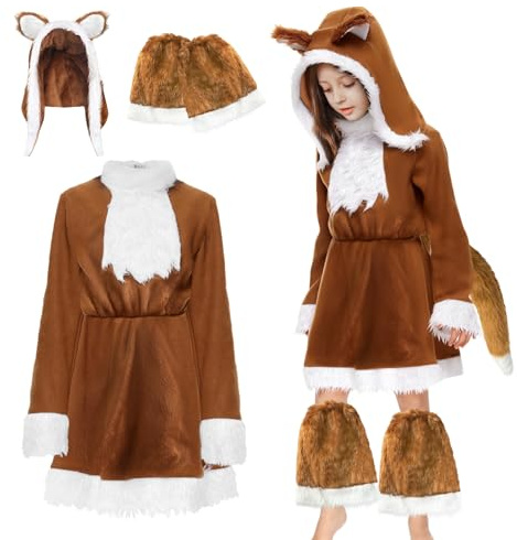 Costume De Renard Pour Enfants: DéGuisement Pour Enfant Animal Cosplay Robe Tenue Accessoire Avec Chapeau Et Queue Pour Filles 4-12 Ans Pour Halloween Carnaval Et FêTes Jeu De RôLe (M (7-9 ans))