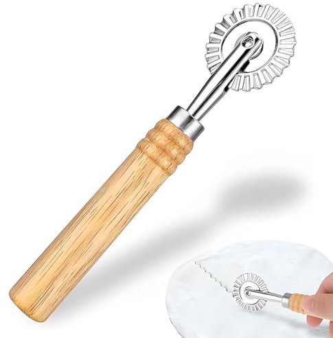 Rueda de Pasta, XURJUMI Rueda para Ravioli con Mango De Madera Cortador Engarzadora De Raviolis Pizza Encaje De Bola De Masa Fabricación Rodillo Cortador De Masa para El Hogar Y La Cocina
