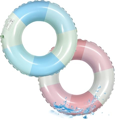 SAIIURV 2 Pieces Kids Inflatable Swimming Ring, Inflatable Pool Floating Toy, Diameter 52 cm Swimming Hoop For Summer Beach Party, Rubber Ring For Kids 1-2 Years Old (Blue and Pink)