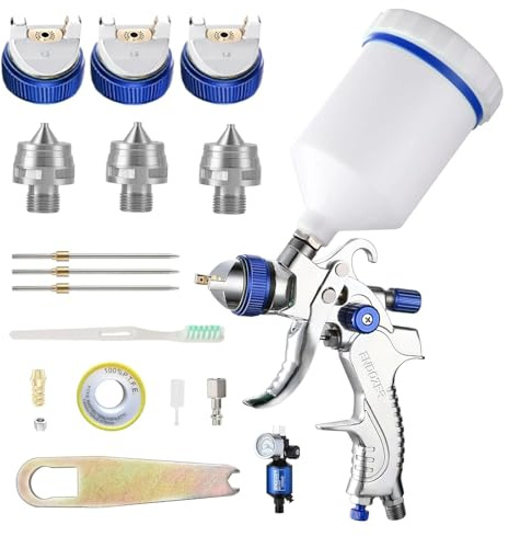 Paint Sprayer 600cc HVLP Spray Gun with 1.3mm/1.4mm Nozzles, Includes Gauge for Auto Paint, Primer, and Top Coats