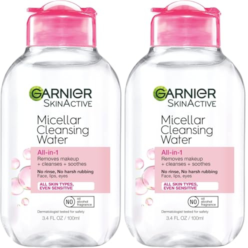 Garnier Micellar Cleansing Water,All-in-1 Makeup Remover and Facial Cleanser,For All Skin Types,3.4 Fl Oz (100mL),(Packaging May Vary),(Pack of 2)