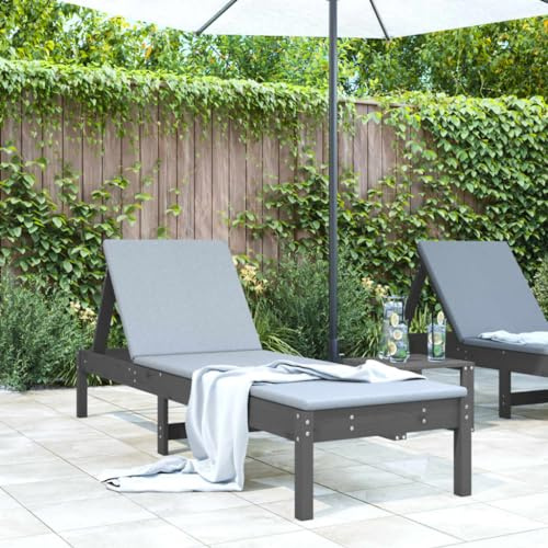 HaoChrymec Lettino Prendisole in Legno Massello di Pino, Schienale Regolabile, Design a Doghe, Sdraio da Giardino, Lettino da Spiaggia, per Piscina e Terrazza, Colore Grigio, 199.5x60x74 cm