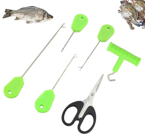 Esforzarse 6 accesorios de pesca para carpa, aguja de boilie portátil para pesca de carpa, incluye con extractor de nudos, aguja de bloqueo, tijeras de hilo, aguja de perforación, accesorios de pesca