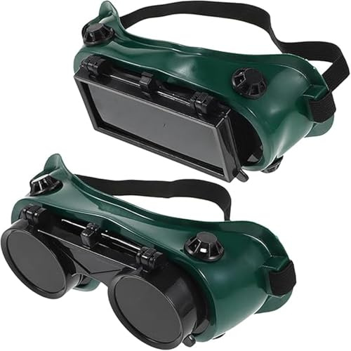 BinaryABC 2Pcs Welding Goggles Flip-Up Safety Glasses,Adjustable Fit Green Plastic Frame for Welding & Cutting Torch
