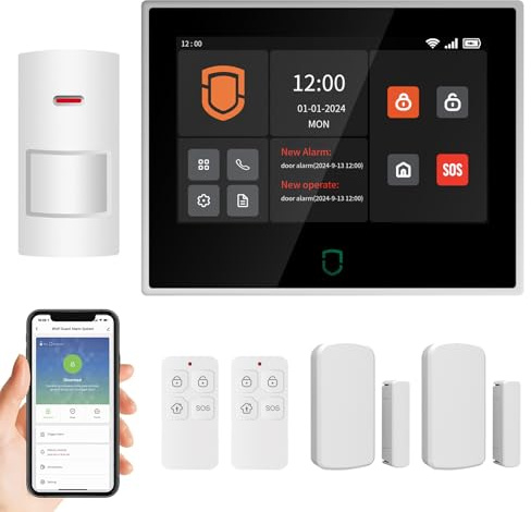 Wolf Guard Sistema de Alarma Doméstica Inteligente, Panel LCD 7 Pulgadas, Kit WiFi/4G con Control por App, 2 Sensores de Puerta, 2 Mandos a Distancia, Compatible con Smart Life