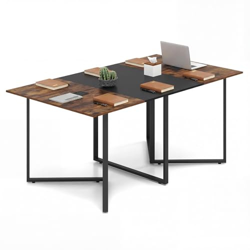 COSTWAY Tavolo da Conferenza 180 x 100 cm, Tavolo Riunioni Grande per 6-8 Persone, Postazione da Lavoro Stile Industriale con 2 Passacavi per Ufficio e Sala Riunioni