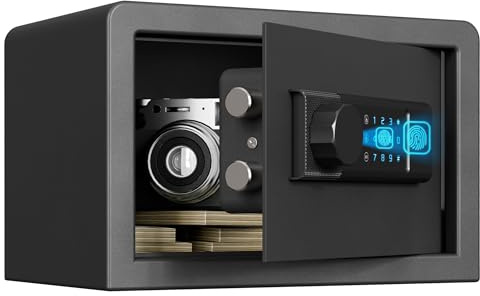 RPNB Fingerprint Safe Box,Small Home Safe,Biometric Mini Safes,8.5 L | Lock Box, Personal Safes for Home,Emergency Type-C Port,Home,Hotel,Documents Safe,Jewelry,Money