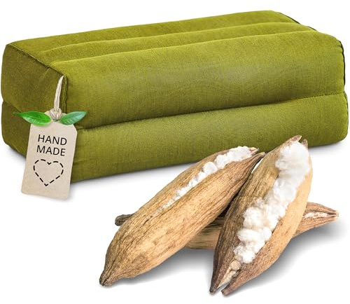 livasia Block Yogakissen eckig einfarbig modern - 17x34x12cm - Meditationskissen Kapok, Stützkissen Bolster rechteckig, Yoga Pilates Zubehör Nackenkissen, Thaikissen handgefertigt (Grün Uni)