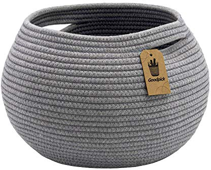 Goodpick Round Woven Rope Storage Basket for Shelves, 10 x 8.3, Grey
