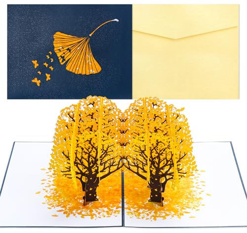 Ghope Carte Anniversaire Pop up Forêt de Ginkgo 3D Carte de Voeux avec enveloppe pour anniversaire retraite mariages festivals fêtes comme bon cadeau