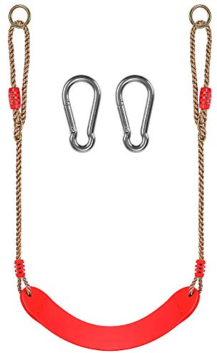 WAREMAID Child Swing Seat, EVA Soft Plastic Non Slip Hanging Tree Swing Seat with Snap Hook, Length Adjustable Rope, Swing Set for Kid Indoor Outdoor Playground Backyard, 43x17cm, Red