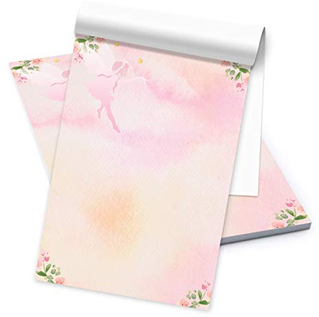 Logbokförlag brevblock rosa med hjärta, blommor och fötter med och utan kuvert och etiketter ohne Briefumschläge Rosa Fee + Blumen