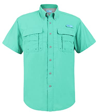 Tuna Men’s Fishing Shirt Short Sleeve UPF 50+ Sun Protection Quick Dry Breathable Lightweight Hiking Shirts(6# L Aruba Blue)