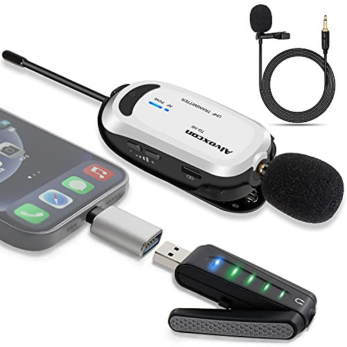 Alvoxcon Micrófono Inalámbrico Solapa, Lavalier UHF Plug & Play USB para iPhone, Android, PC y Mac, Audio Profesional para Podcast, Zoom, Grabación Vocal, Youtube y Vlog