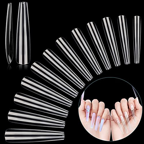 LIONVISON 3XL Extra Long Coffin False Nails, 240Pcs Clear Ballerina French Nail Tips for Acrylic Nails, 12 Sizes Full Cover Nail Extension Kits Press On Nails for Manicure Salon DIY Nail Art
