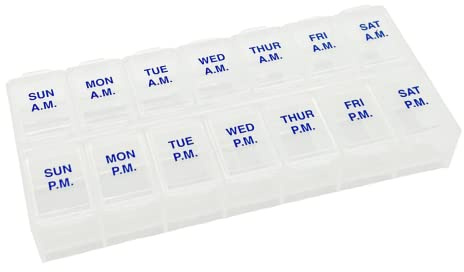 Ezy Dose Weekly 7-Day AM/PM Pill Organizer, Vitamin Case and Medicine Box, Medium Compartments for Twice-Daily Dosing, Natural Color Design, Easy-Open Lids, Portable and Perfect for Home or Travel Use