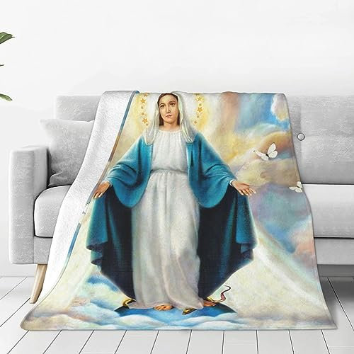 Xgidkew Überwurfdecke Jungfrau Maria, religiöse Geschenke, für Damen und Herren, christlicher Glaube, Gebet, katholische Schrift, Dekoration, Decke, warm, weich, Plüsch-Fleece, Flanelldecke,