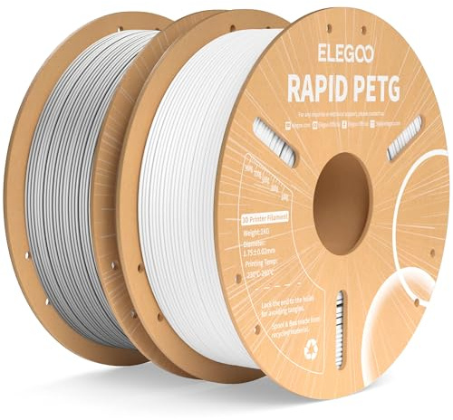 ELEGOO Rapid PETG Filament 1.75mm Weiß Grau 2 KG, High Speed 600mm/s 3D Drucker Filament Maßgenauigkeit +/- 0.02 mm, 1kg Pappspule(2.2lbs) Passend für die Meisten 3D Printer