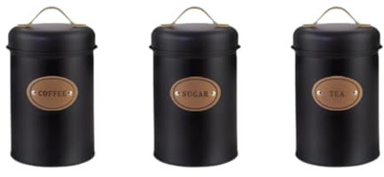 MagiDeal Juego de Botes herméticos para Cocina, Recipiente de Almacenamiento, Tarro para café, té, azúcar, Galletas, Cereales, café, Granja, 3 uds, Negro
