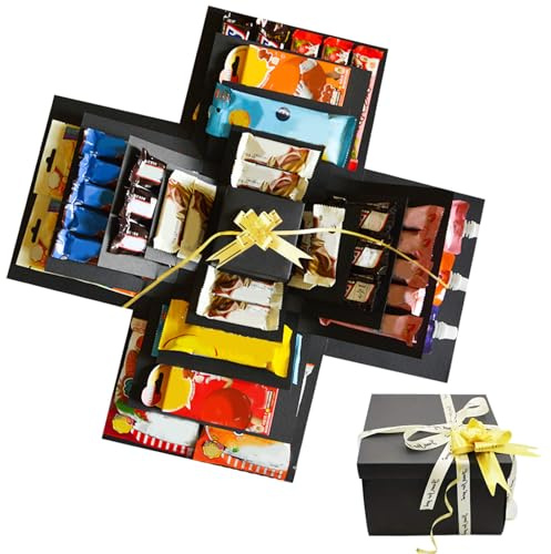 Explosionsbox, 5-lagige Überraschungsbox, DIY Handgemachte Überraschungsbox Geburtstag, für Frauen, Männer, Kinder, Weihnachten, Geburtstag, Jubiläum,Valentinstagsgeschenke,Hochzeitsgeschenk Schwarz