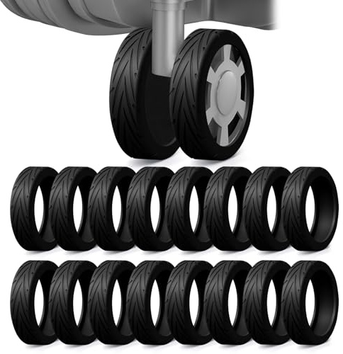DGMDGS 16 Pack Upgrade Luggage Wheel Covers, Silicone Protective Covers for 2-2.4 Spinner Wheel, Wear-Resistant, Anti-Noise, Travel Accessories for Carry-On Suitcases (Black)