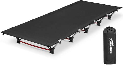 Join Nature Campingbett Ultraleicht Klappbar für Erwachsene, Tragbares Feldbett Faltbares Klappbett 150 kg Belastbar, Campingliege für Zelten, Wandern & Rucksackreisen, Schwarz
