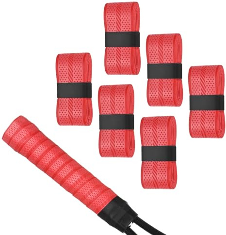 M METERXITY 6-Pack Golf Grip Wrapping Tapes PU Tennis Overgrip Grip Tapes Anti-Slip Sweat Absorbent for Golf/Racquetball/Badminton/Squash/Baseball Bat Handle Red