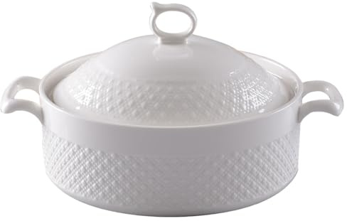 ZQBXHDZW Zuppiera in Ceramica con Coperchio,Ciotola Grande Bordo Dorato,Portata,Eleganti Ciotole Portata Doppi Manici,Porcellana,per Ristoranti,Cucine Domestiche(Without Gold Rim)
